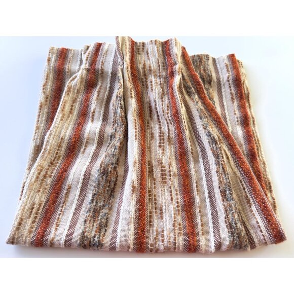 Vintage 70s pleated curtain, brown, beige, rust stripes, thick woven panel - Picture 1 of 10